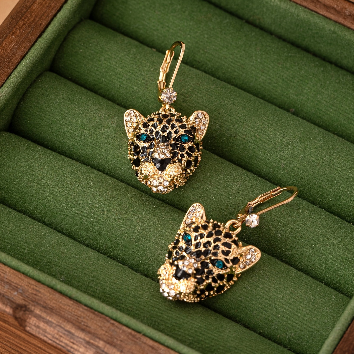 Leopard Head CZ Accented Drop Earrings