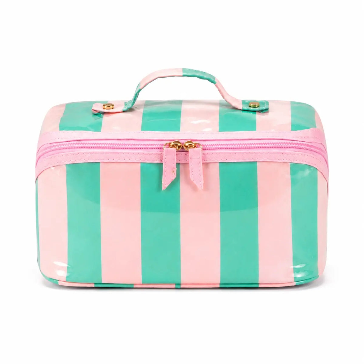 Wide Opening Striped Makeup Bag