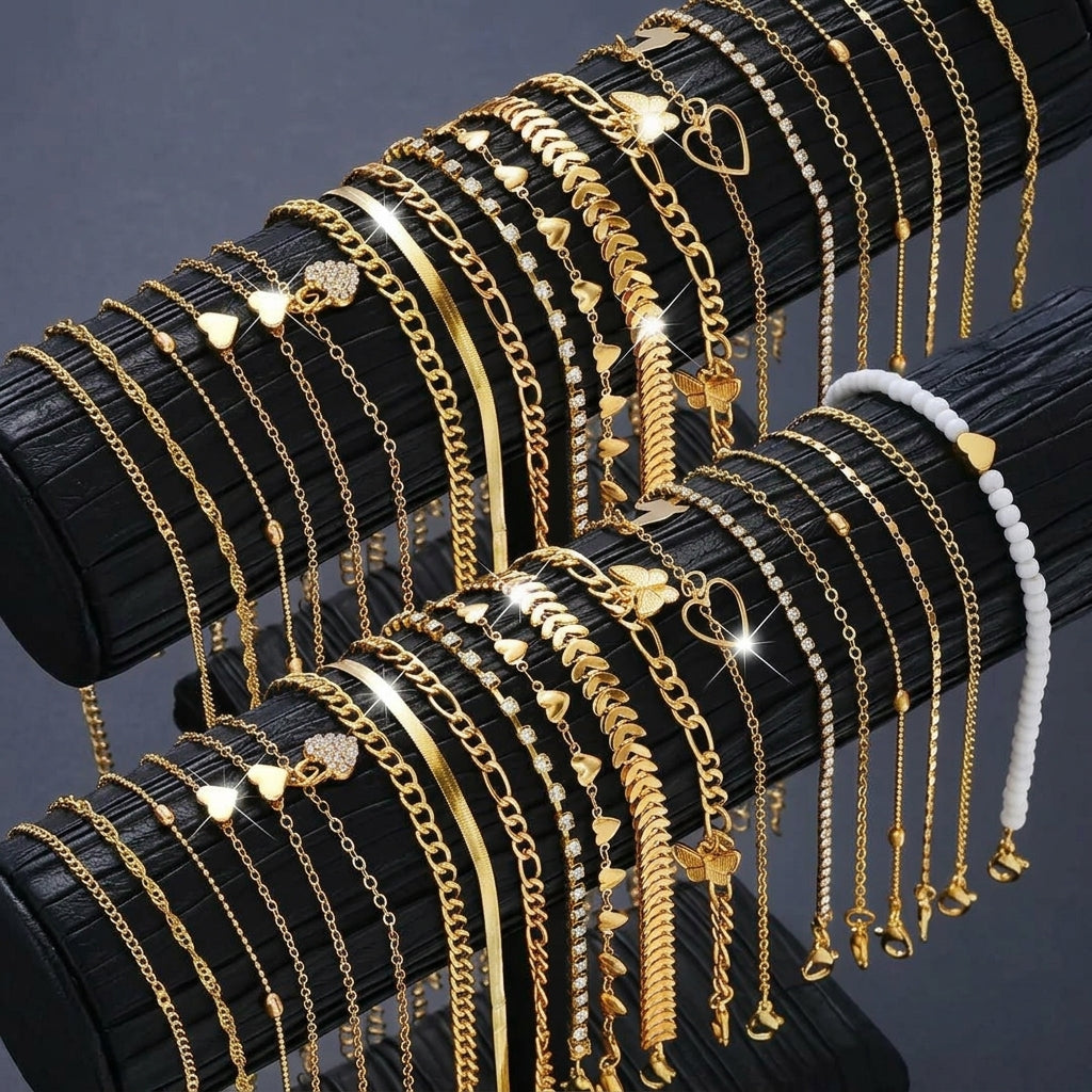 38pc Boho Charm Anklet Set