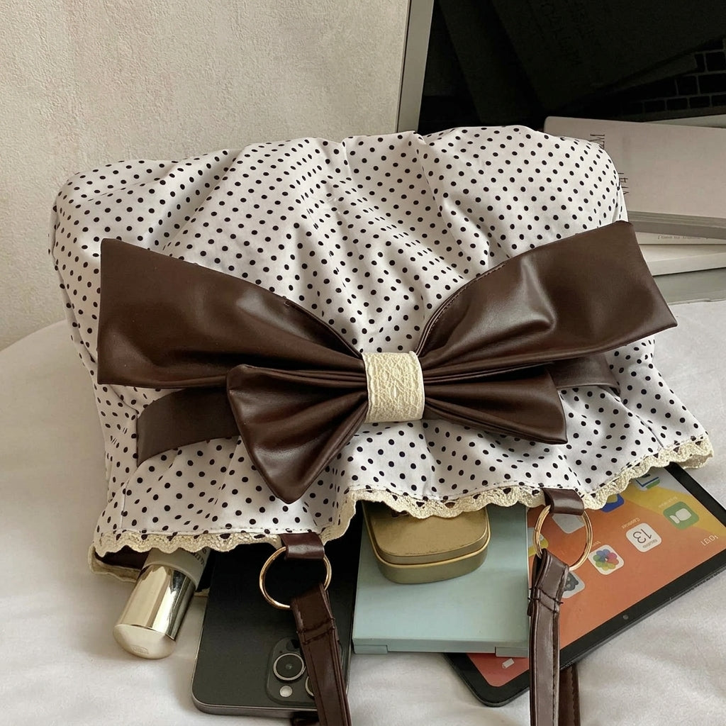 Polka Dot Bow Accent Shoulder Bag