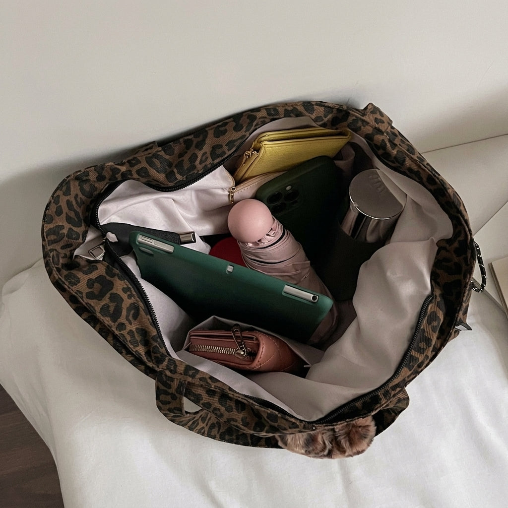 Leopard Pattern With Pendant Tote Bag