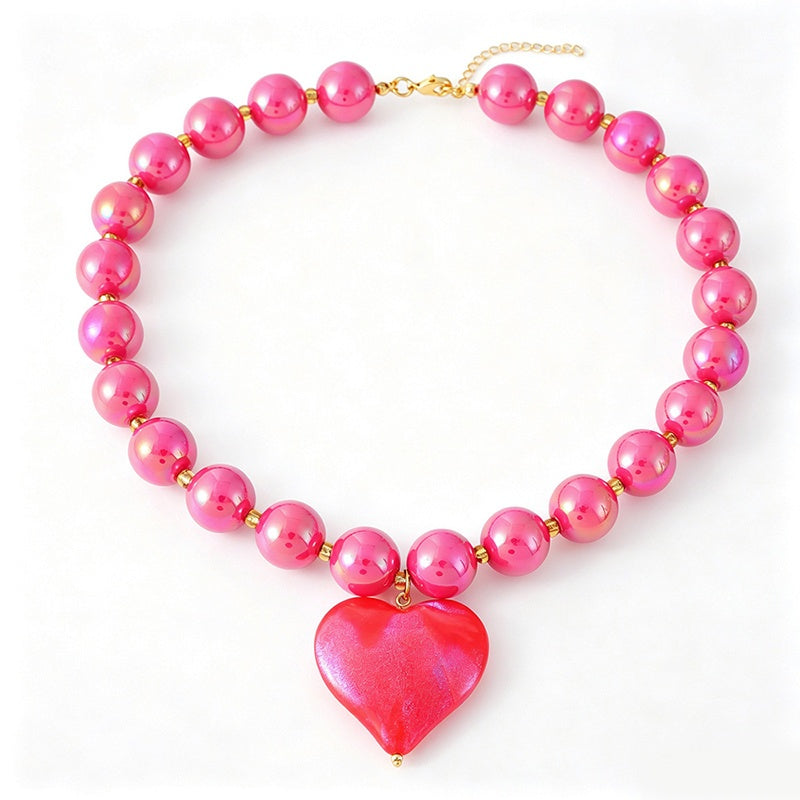 18k Boho Chunky Heart Bead Necklace