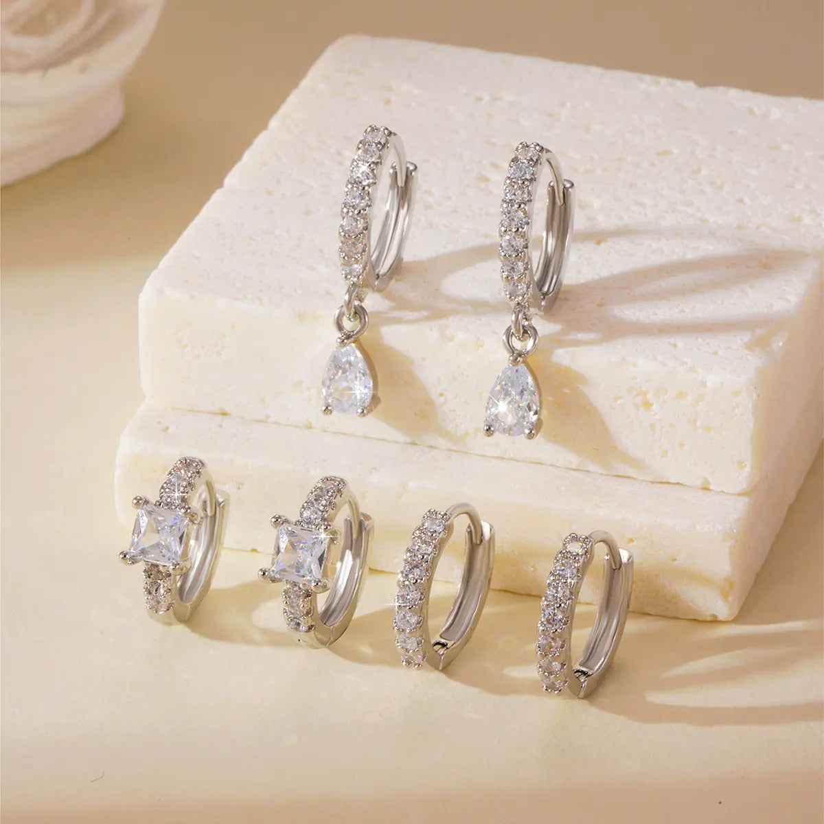 3-Pair CZ Hoop Earring Set