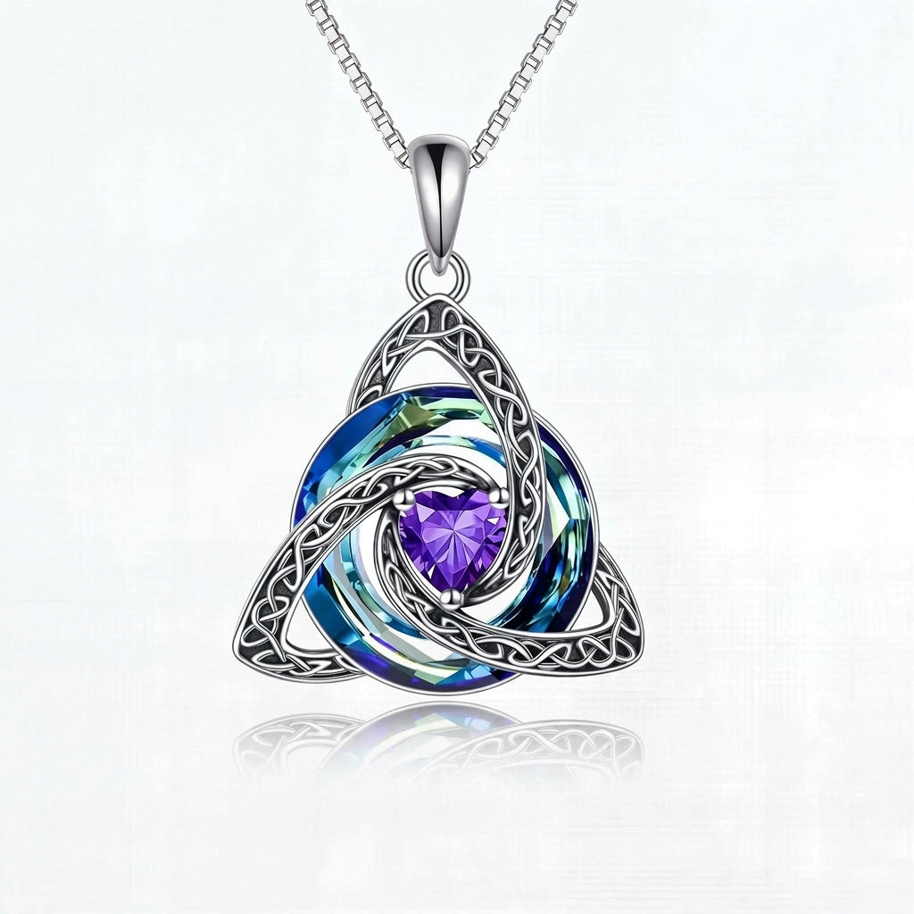 Trinity Knot Heart Birthstone Pendant Necklace