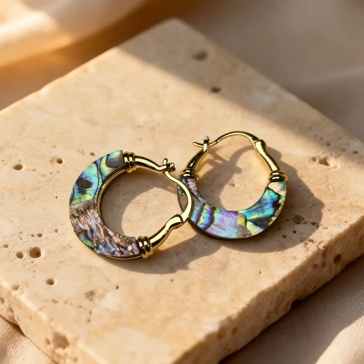 Iridescent Shell Huggie Hoop Earrings