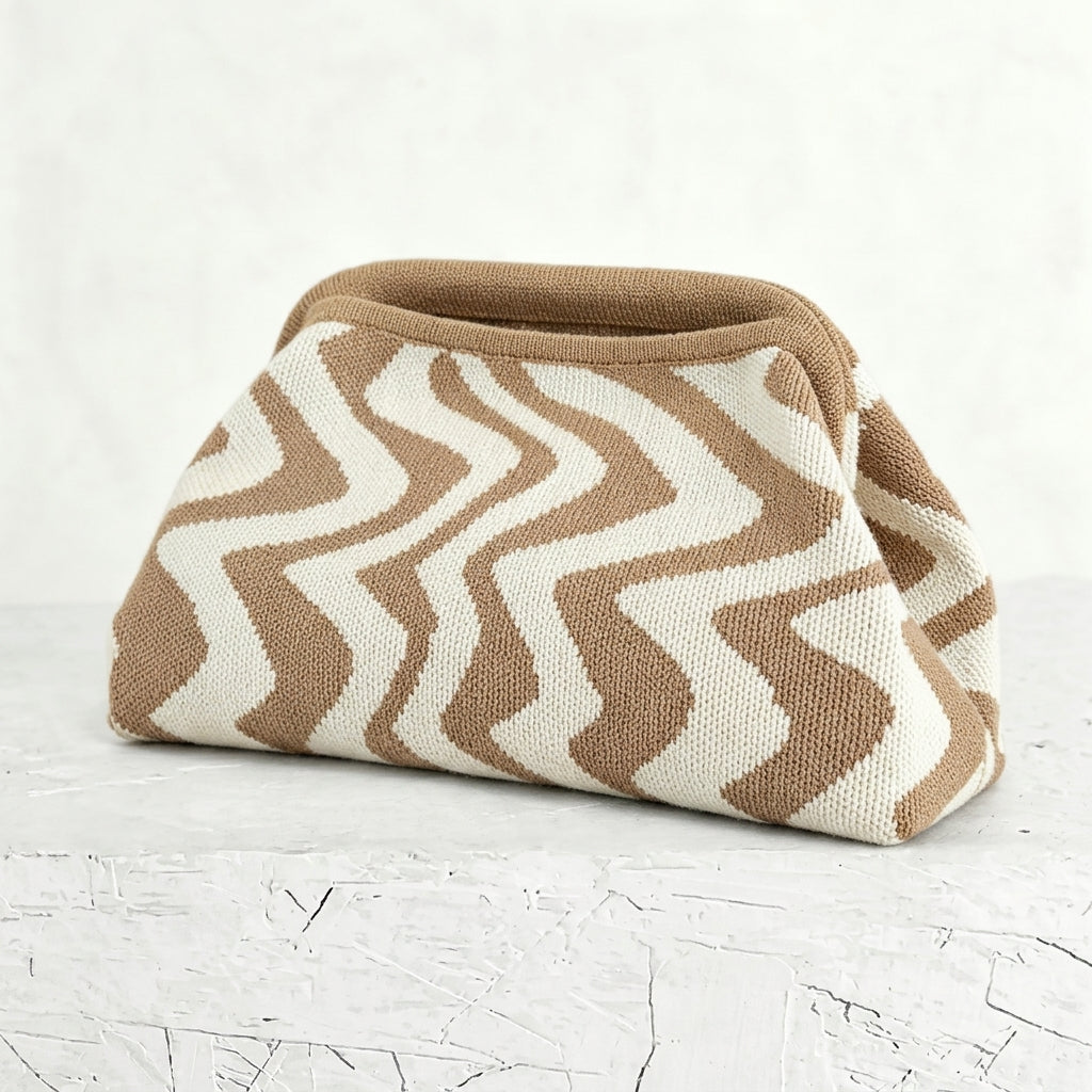Woven Striped Pouch Clutch
