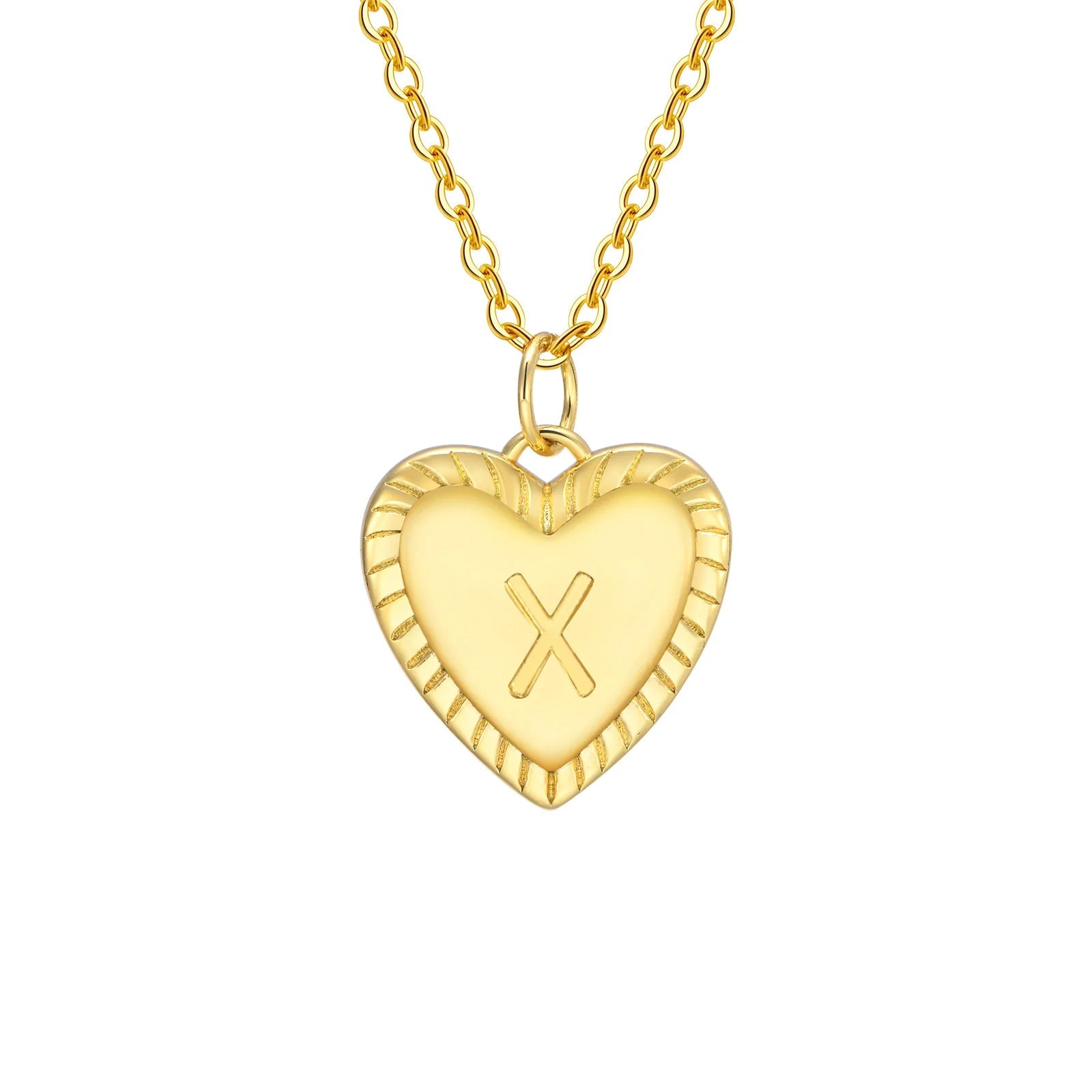 14k Dainty Heart Pendant Letter Initial Necklace - Veinci