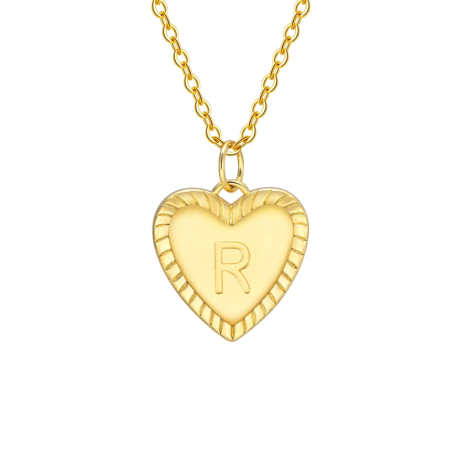 14k Dainty Heart Pendant Letter Initial Necklace - Veinci