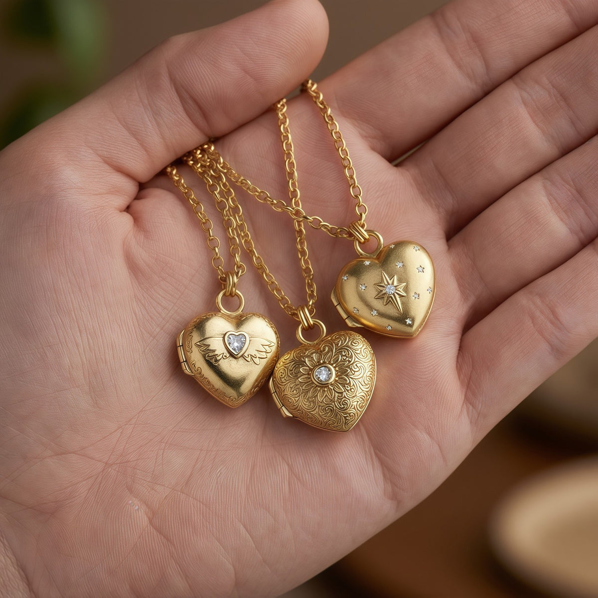 3pc Dainty Engraved Heart Locket Necklace Set