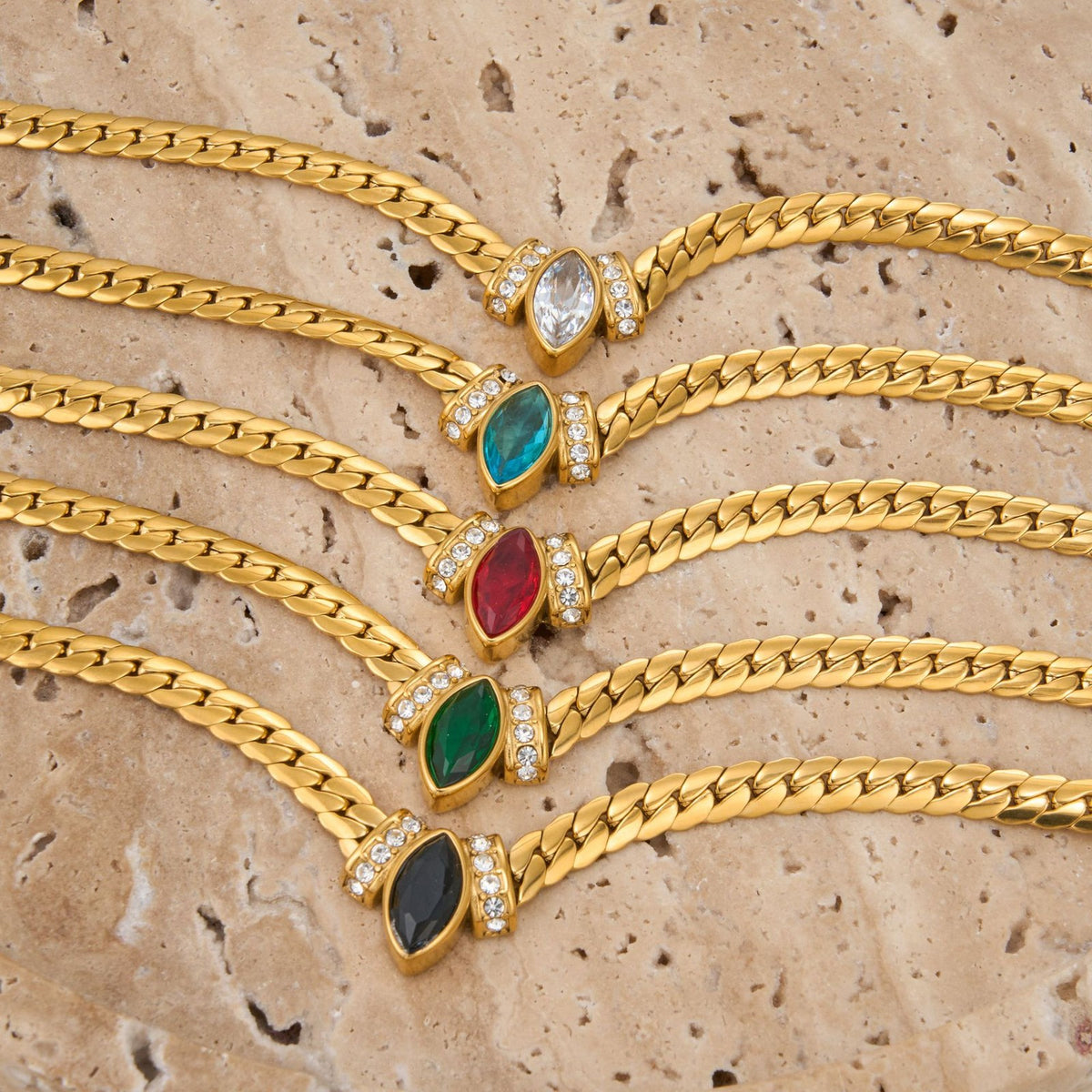 18k Classy Marquise Zircon Curb Chain Necklace