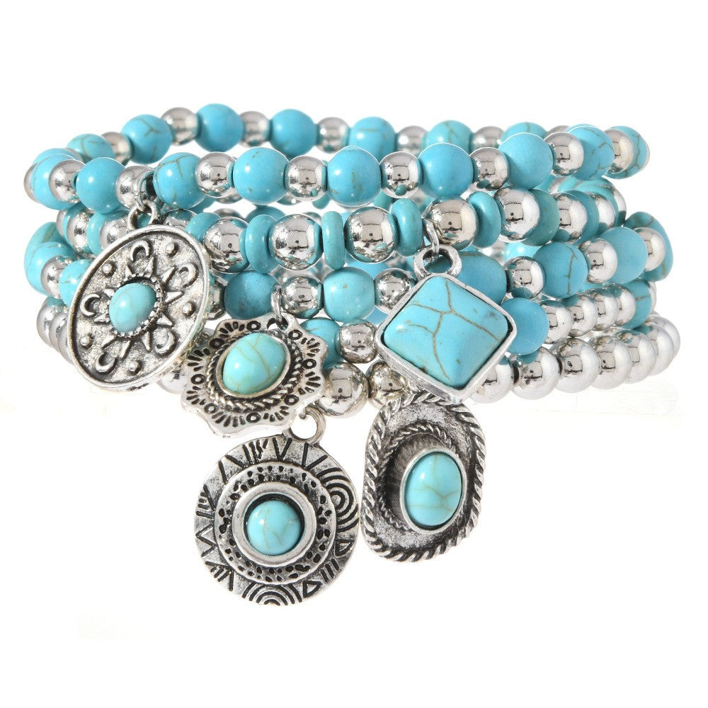 Boho Turquoise Geometric Charm Bracelet Stack