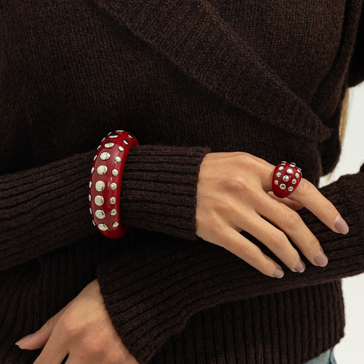 Classy Vintage Studded Resin Bangle & Ring Set