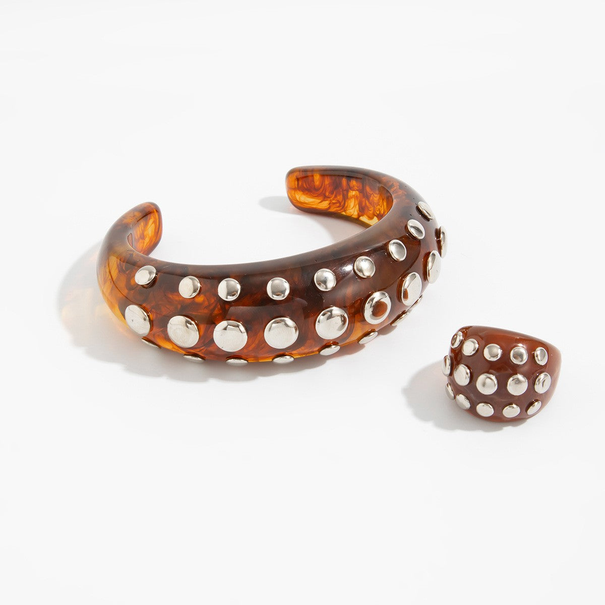 Classy Vintage Studded Resin Bangle & Ring Set