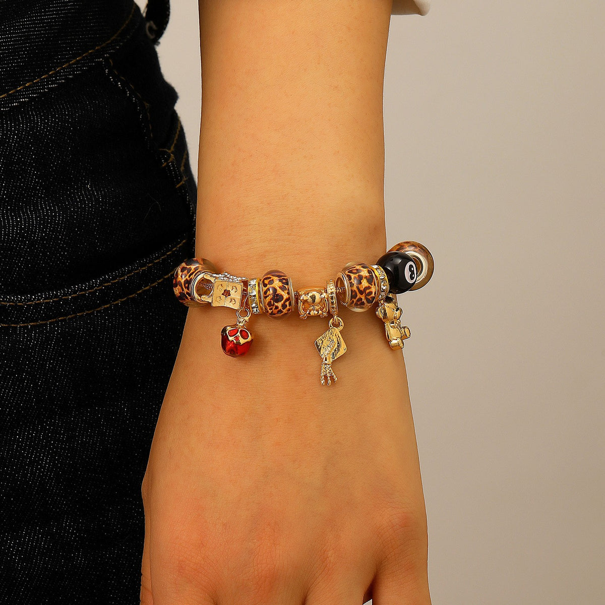 Classy Leopard Print 8-Ball Charm Bracelet