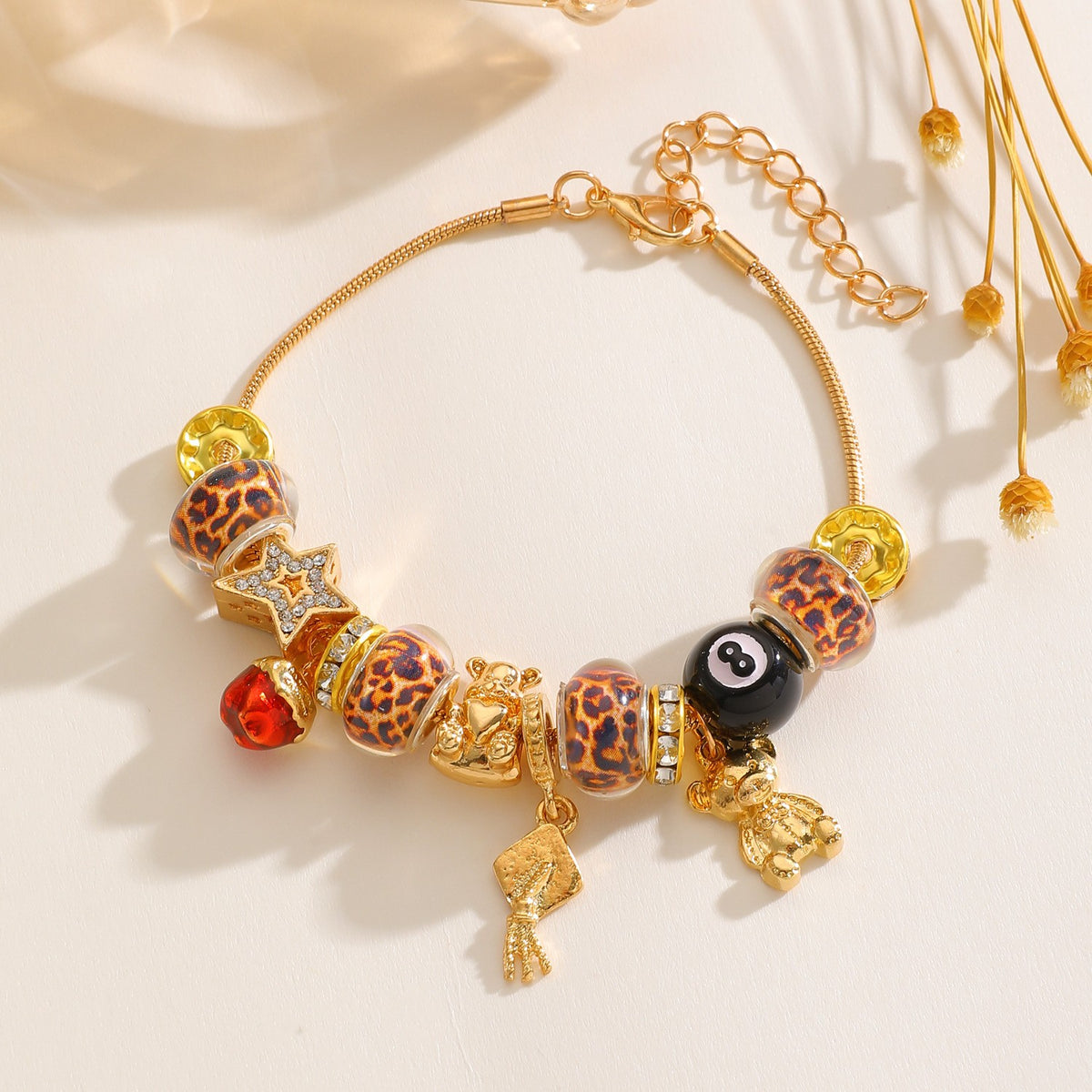 Classy Leopard Print 8-Ball Charm Bracelet
