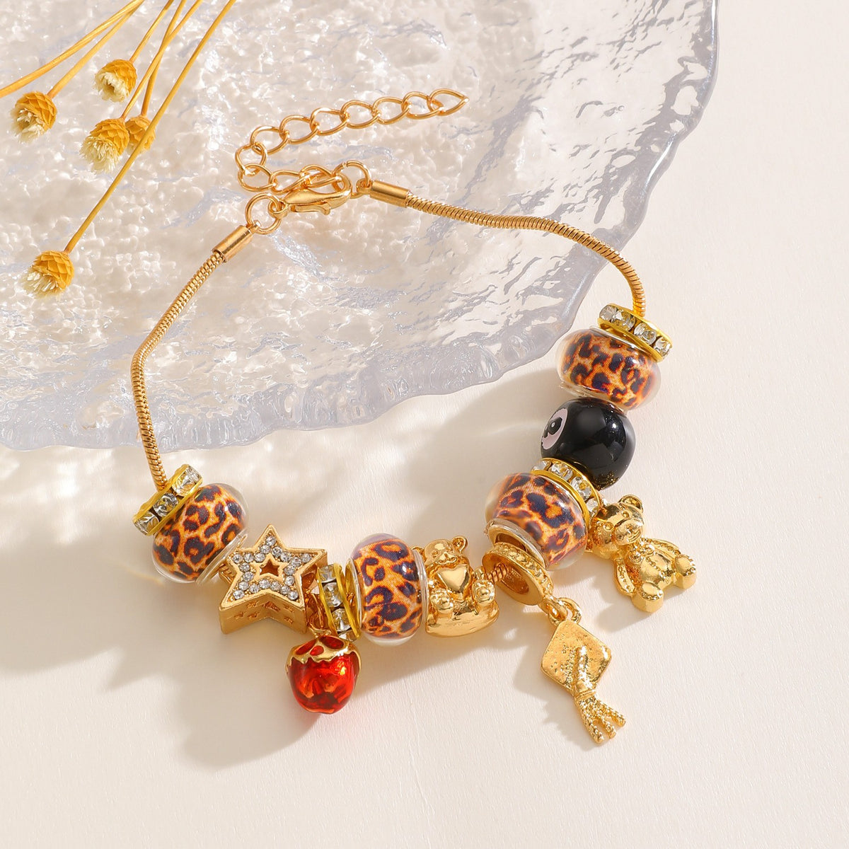 Classy Leopard Print 8-Ball Charm Bracelet