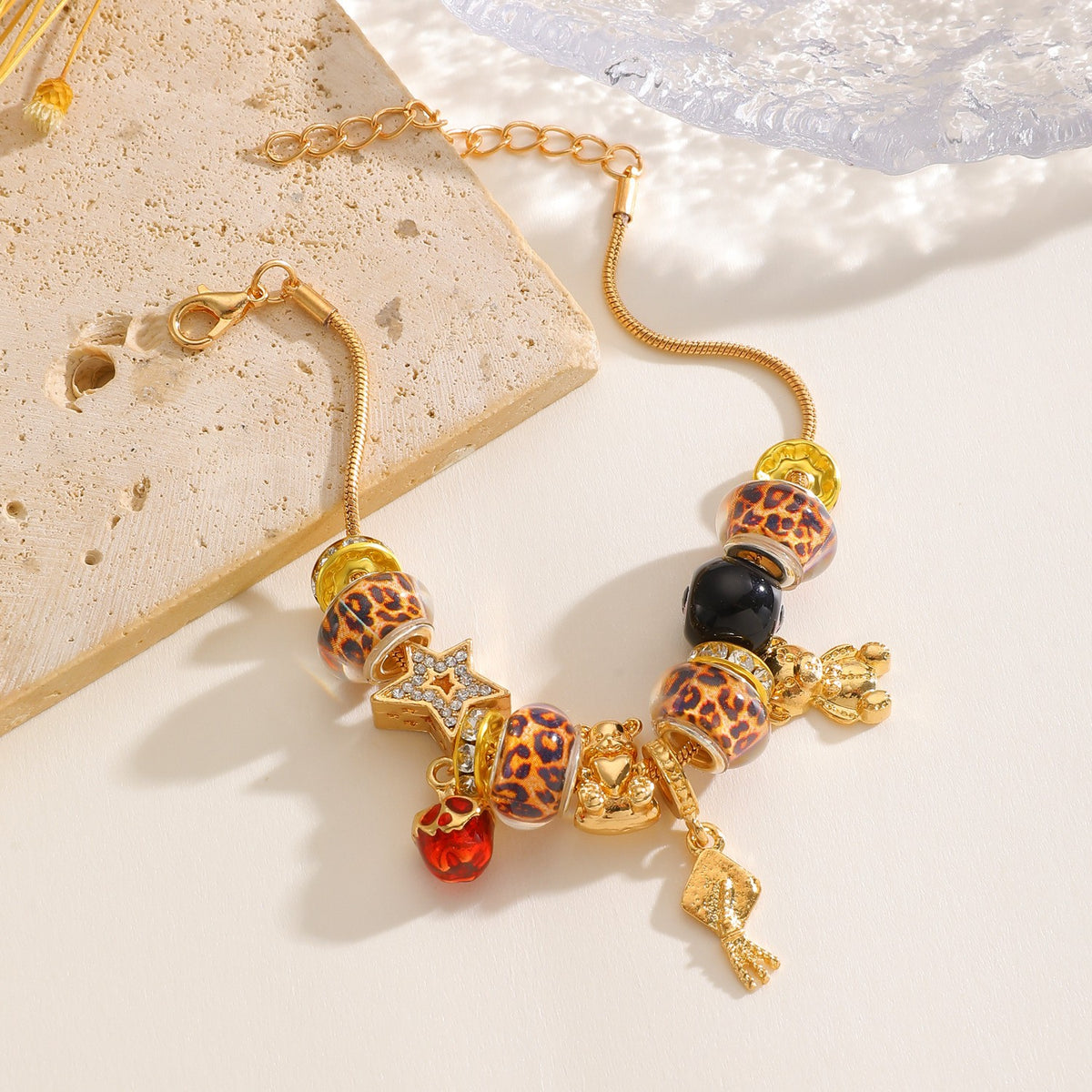 Classy Leopard Print 8-Ball Charm Bracelet