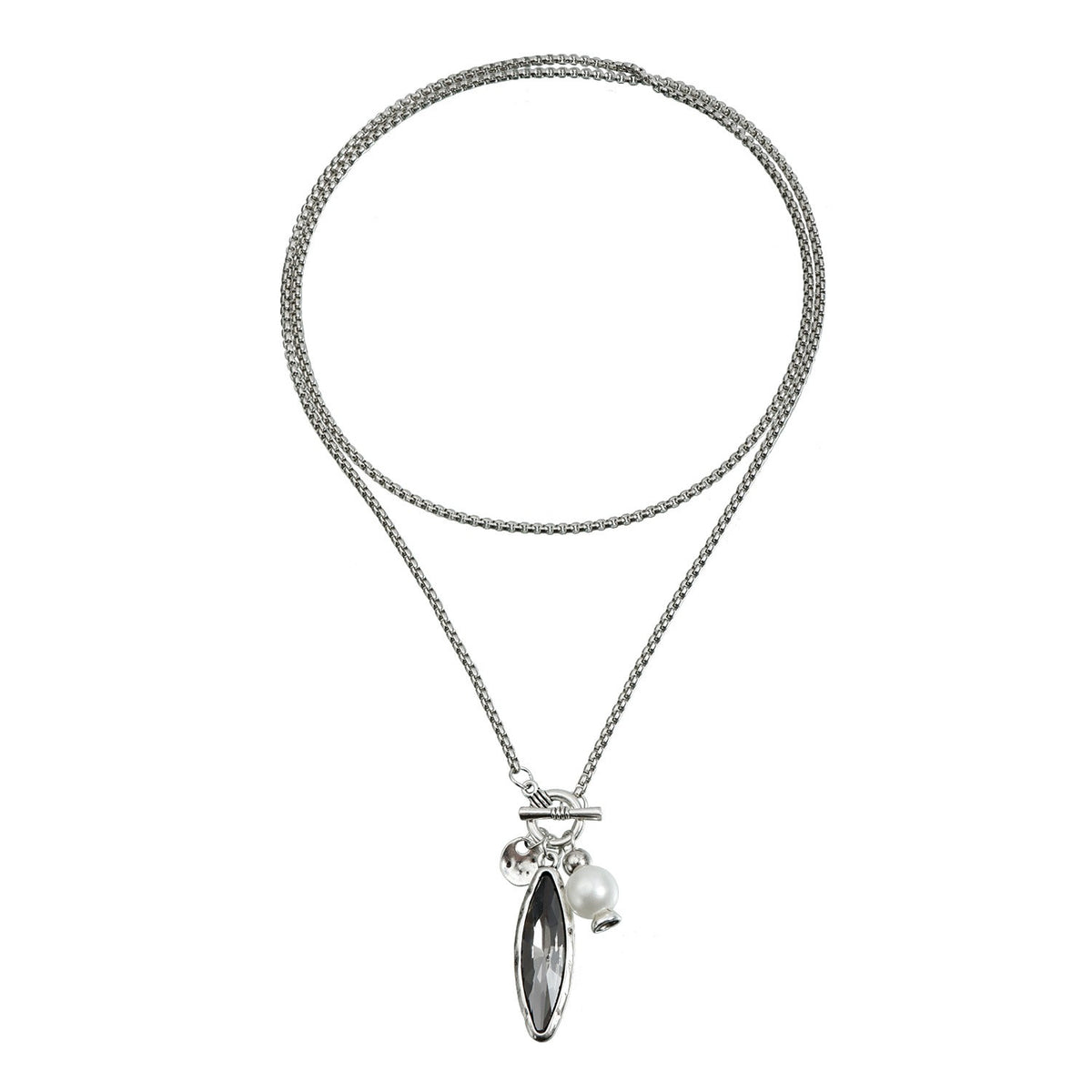 Classy Black Geometric Pearl Toggle Necklace