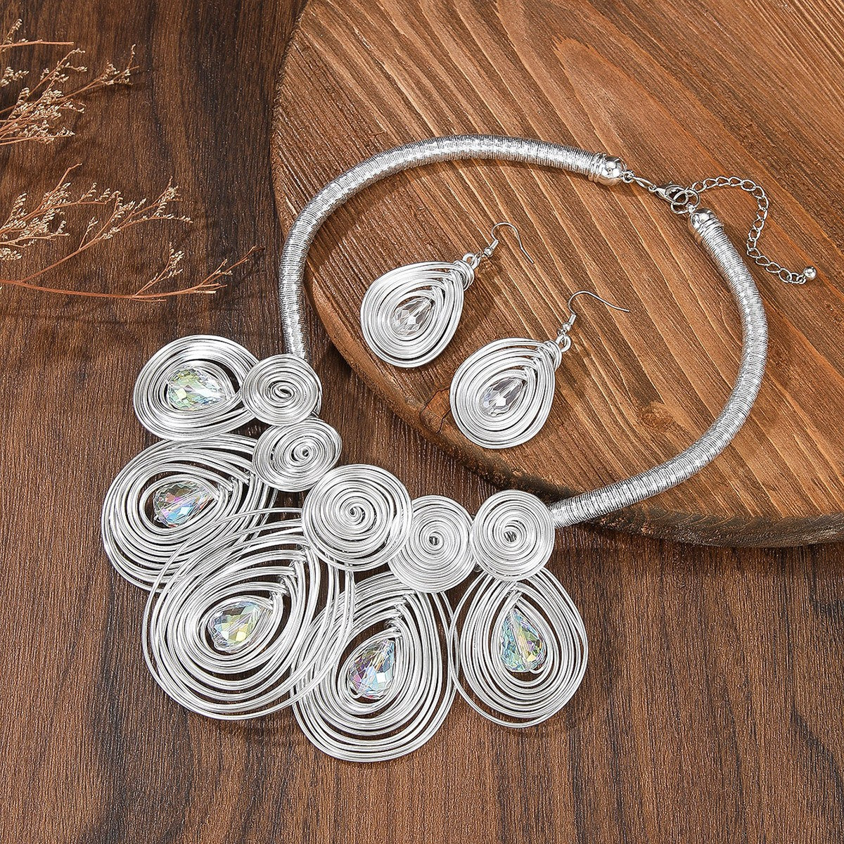 Boho Multicolor Spiral Wire Necklace & Earring Set
