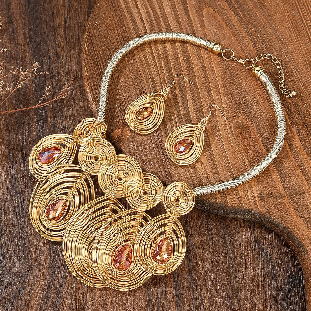 Boho Multicolor Spiral Wire Necklace & Earring Set