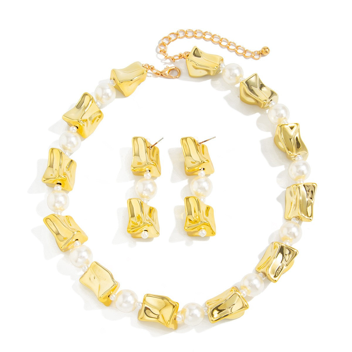Classy Vintage Irregular Geometric Pearl Necklace & Earring Set