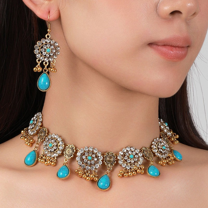Classy Royal Blue Floral Necklace & Earring Set