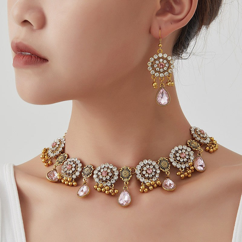 Classy Royal Blue Floral Necklace & Earring Set