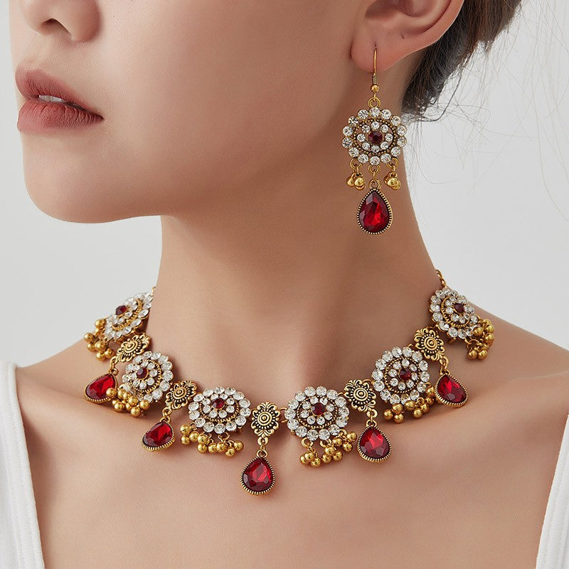 Classy Royal Blue Floral Necklace & Earring Set