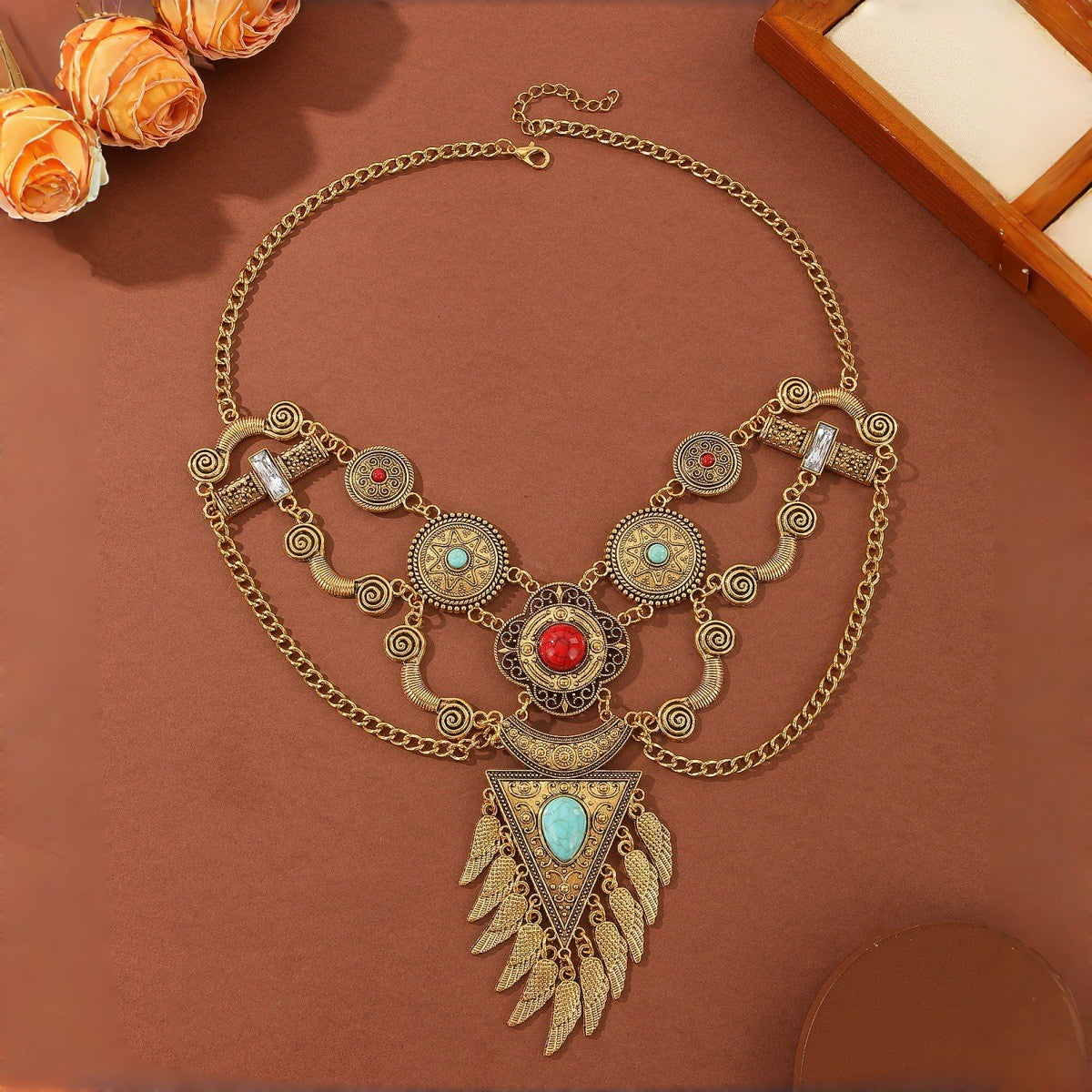Boho Vintage Turquoise Wing Statement Necklace