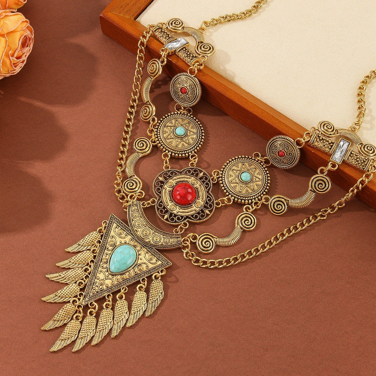 Boho Vintage Turquoise Wing Statement Necklace
