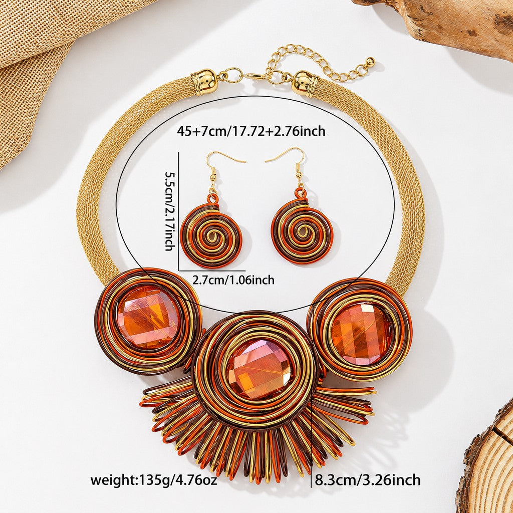 Boho Multicolor Wire Spiral Necklace & Earring Set