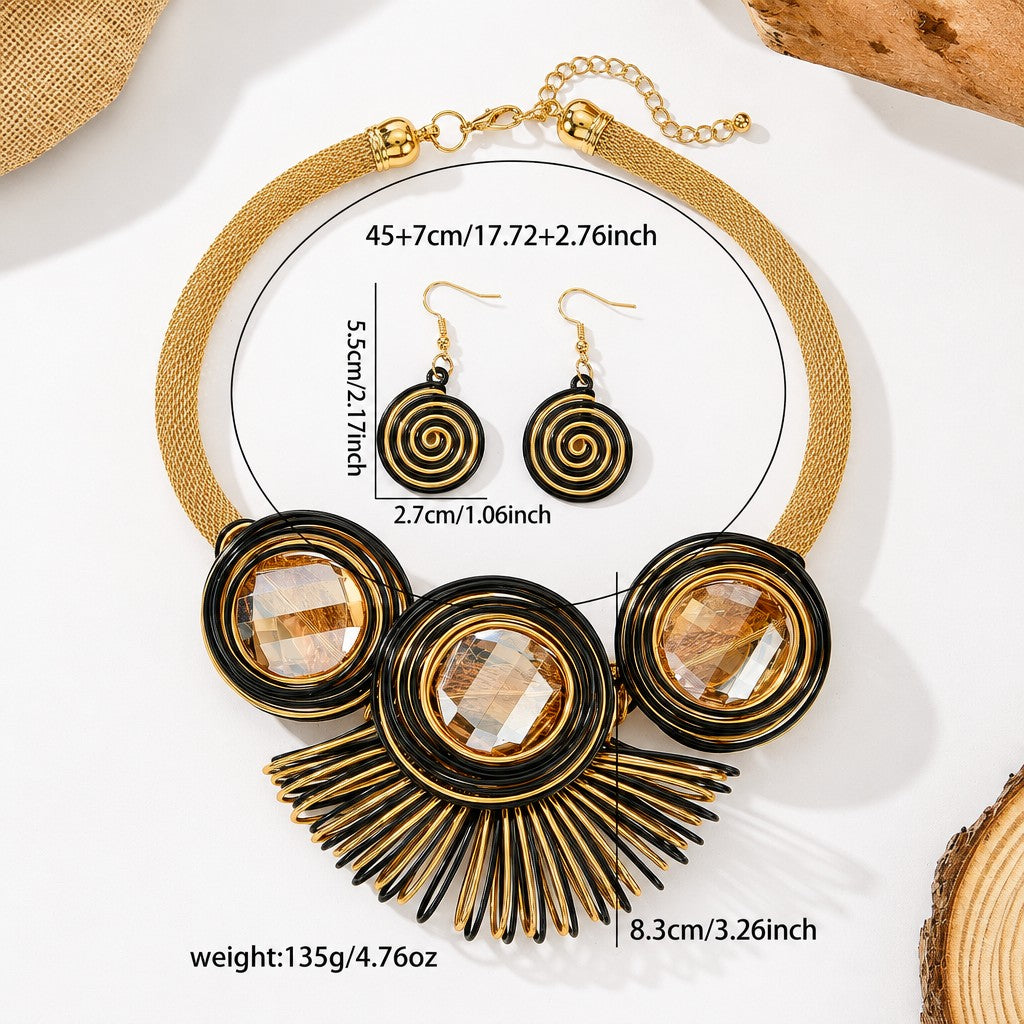 Boho Multicolor Wire Spiral Necklace & Earring Set