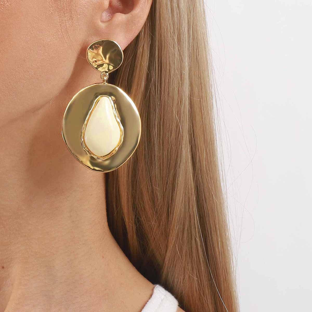Classy Gold Teardrop Geometric Dangle Earrings