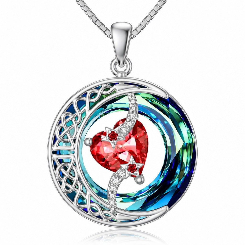 Romantic Crystal Heart Moon Necklace