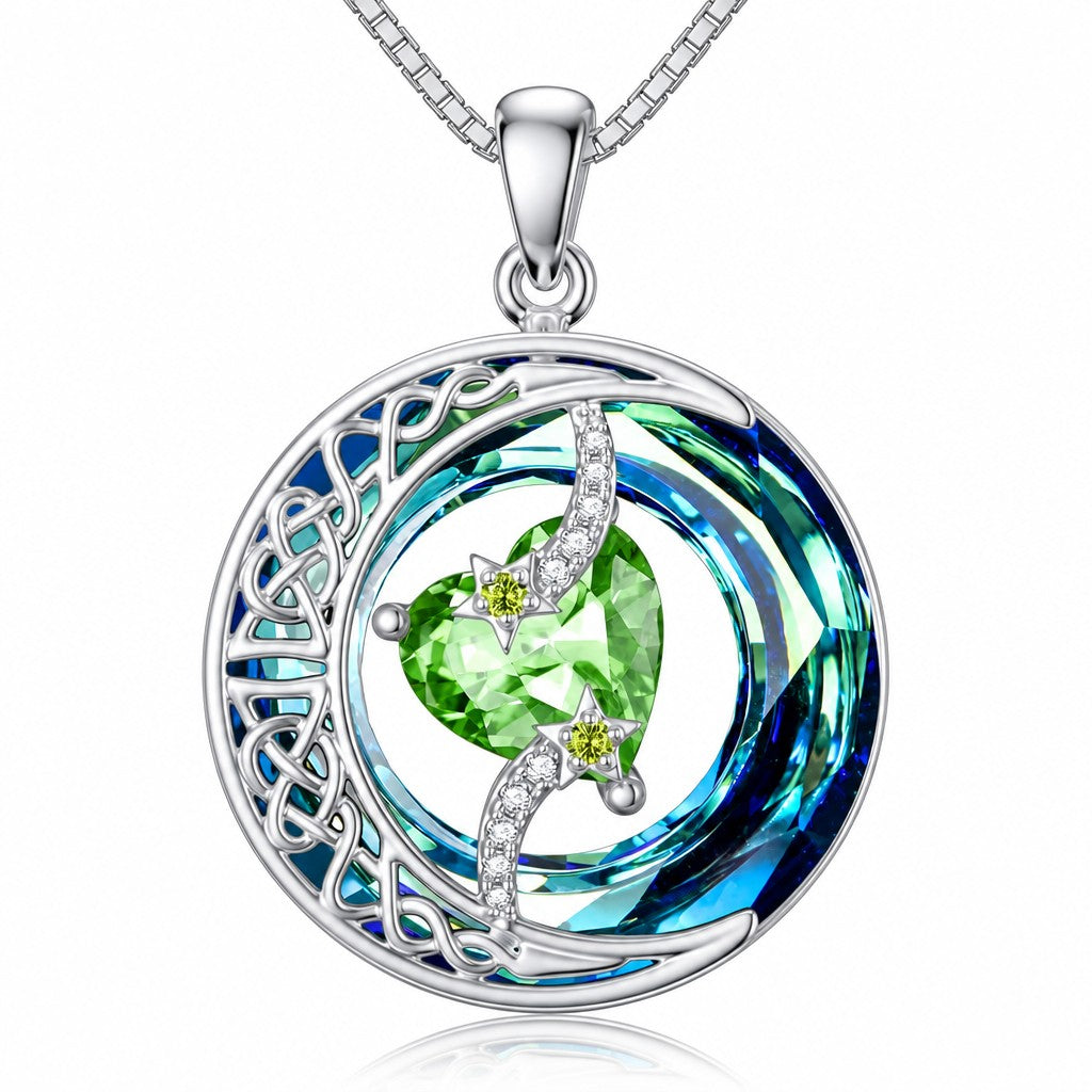 Romantic Crystal Heart Moon Necklace