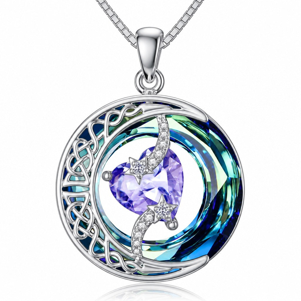 Romantic Crystal Heart Moon Necklace