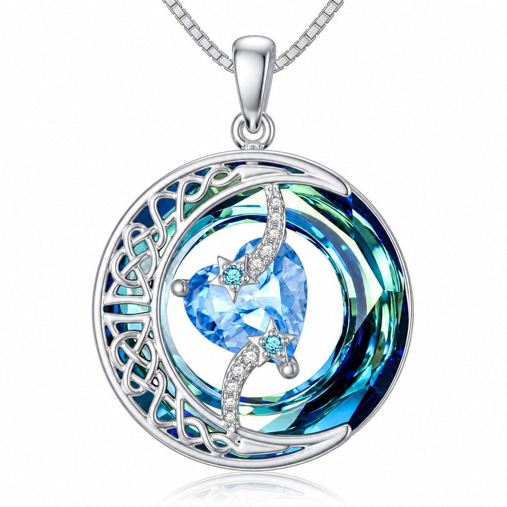 Romantic Crystal Heart Moon Necklace