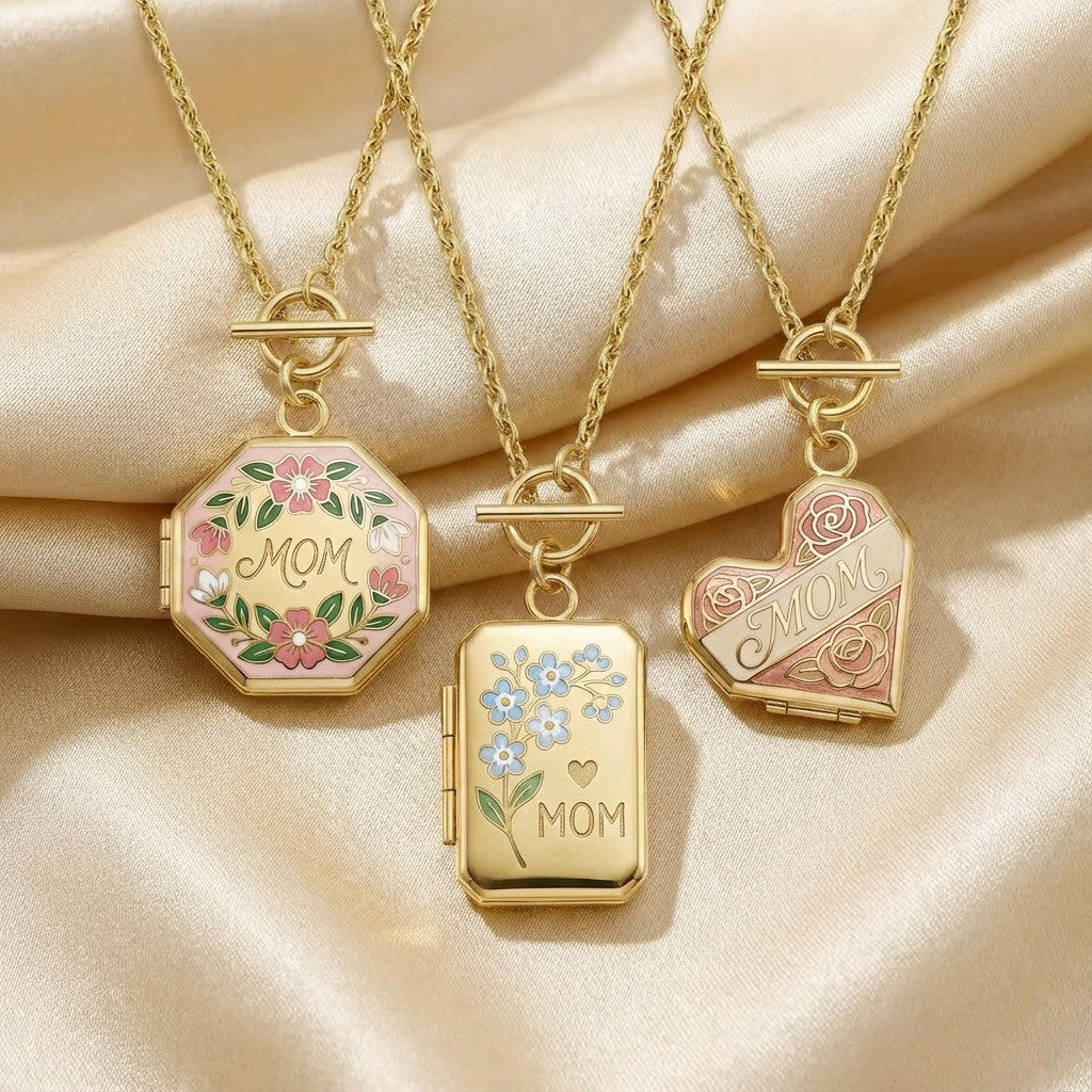 Romantic Enamel Floral Octagon Locket Necklace