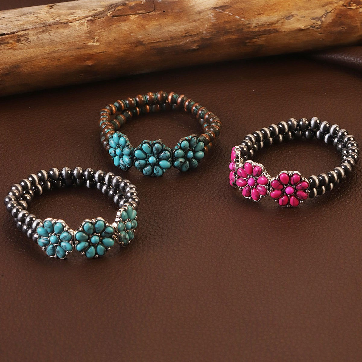 Boho Vintage Turquoise Flower Bracelet