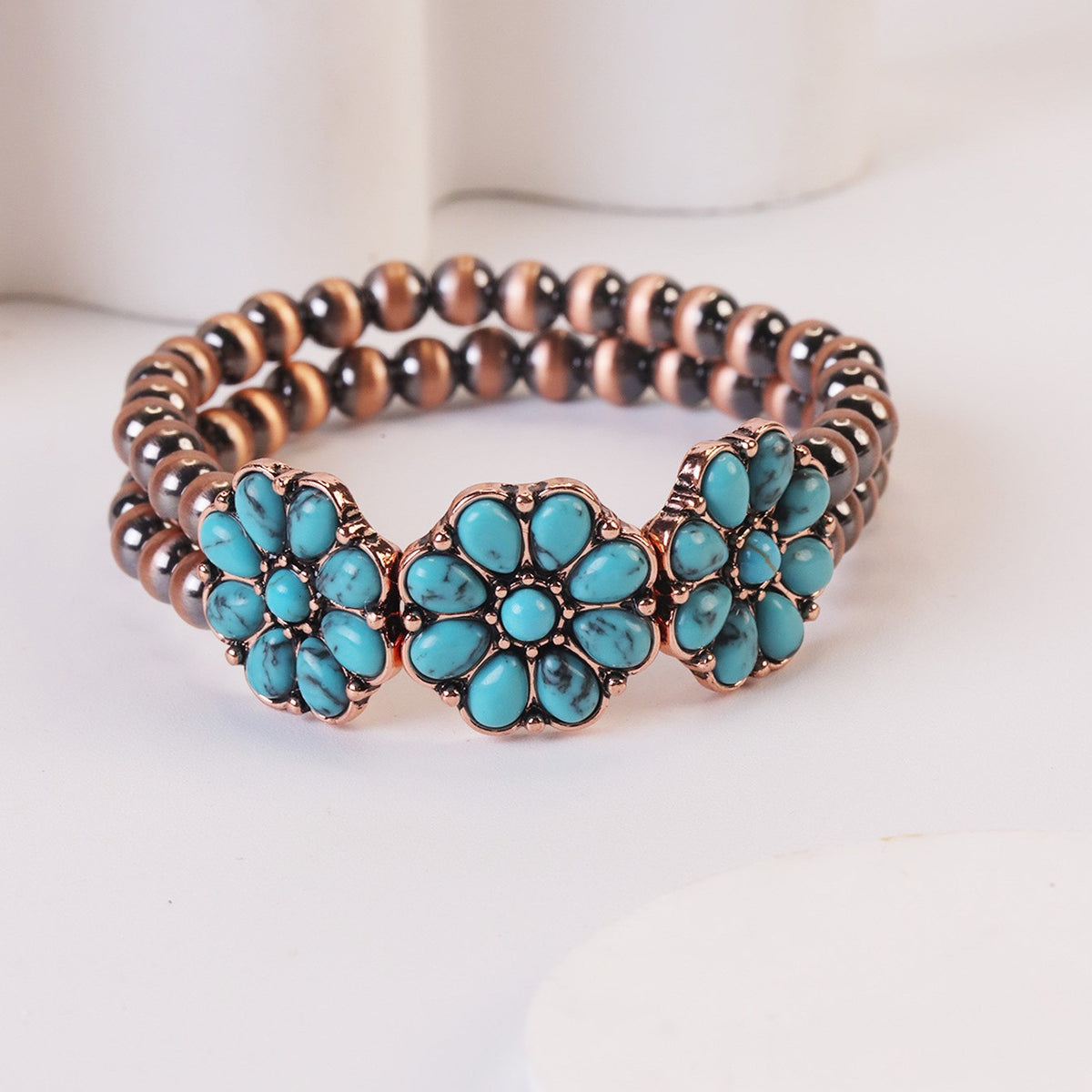 Boho Vintage Turquoise Flower Bracelet