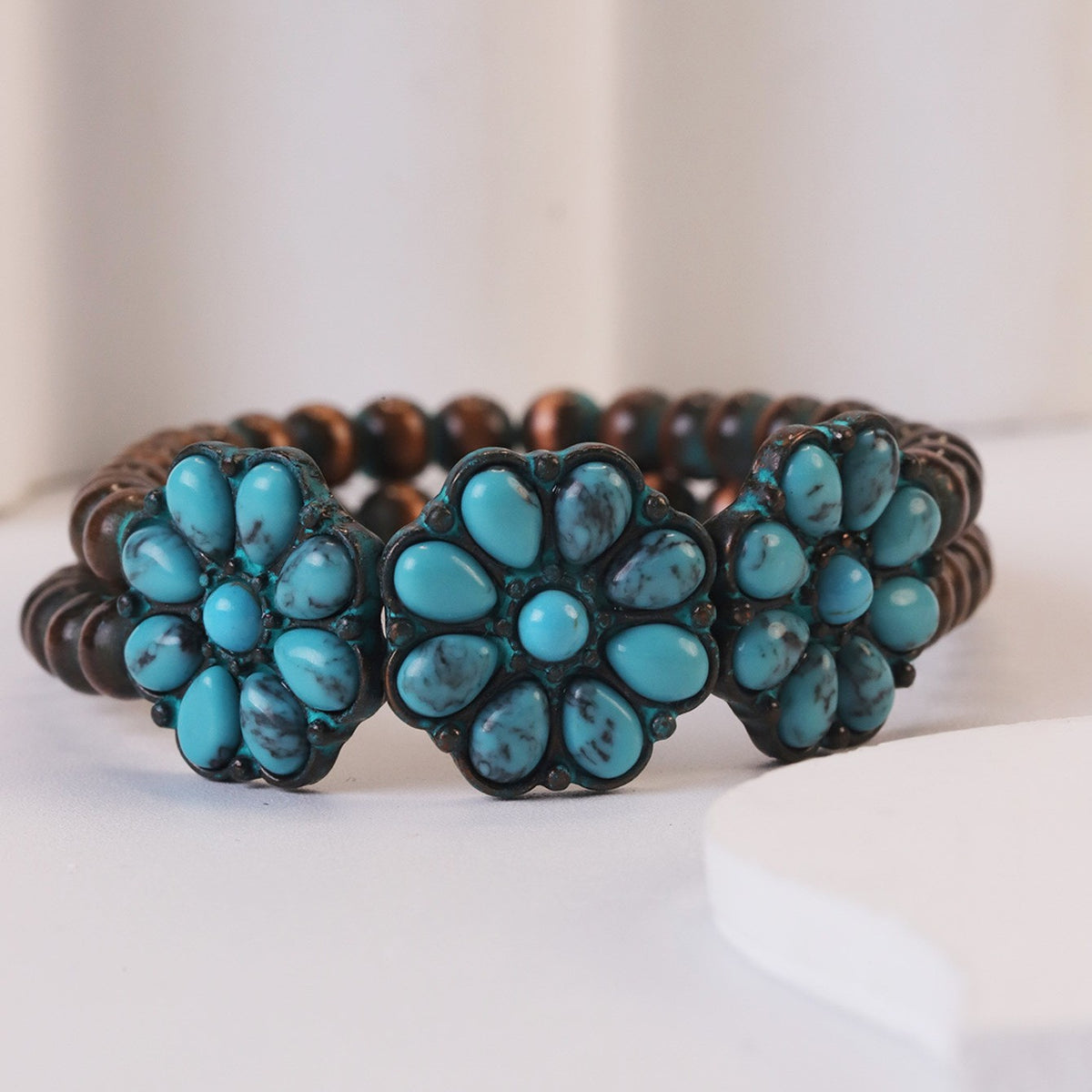 Boho Vintage Turquoise Flower Bracelet