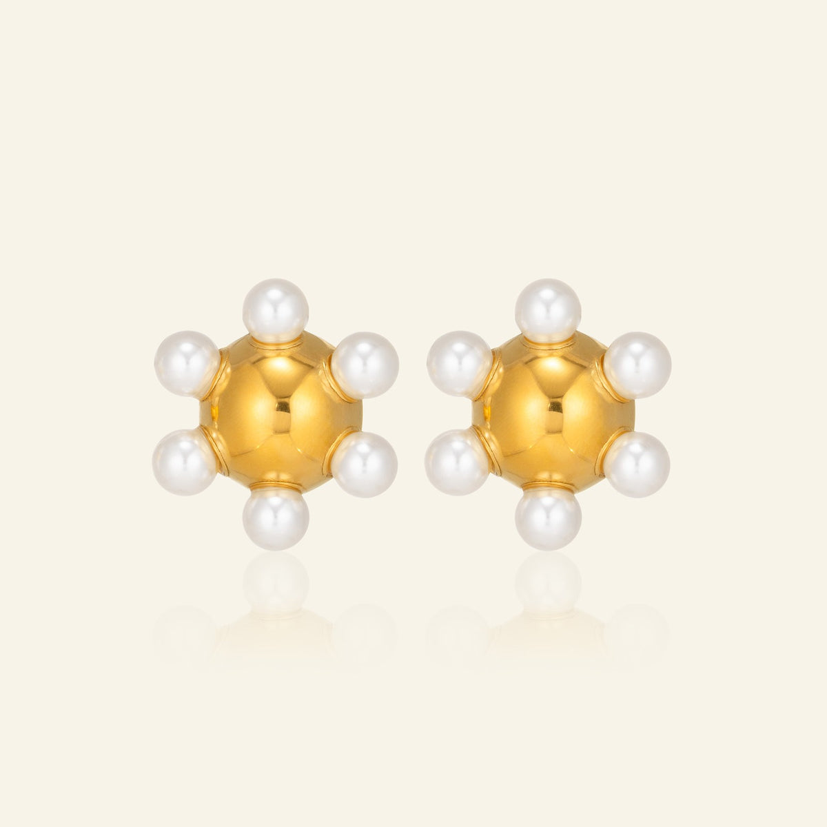 18k Classy Geometric Pearl Stud Earrings