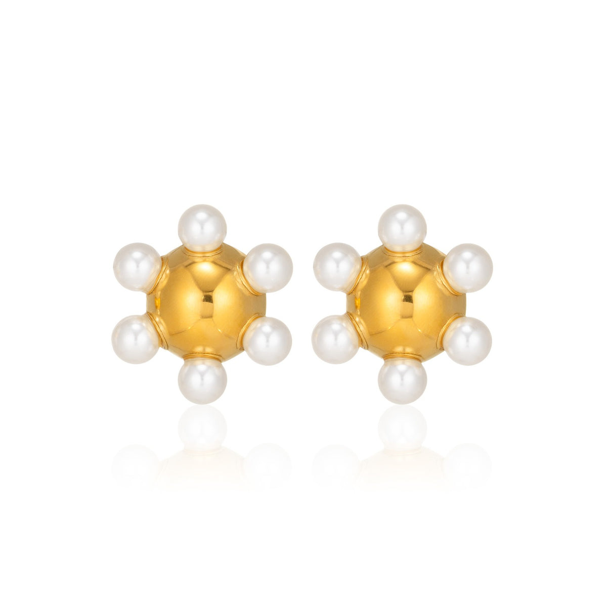 18k Classy Geometric Pearl Stud Earrings