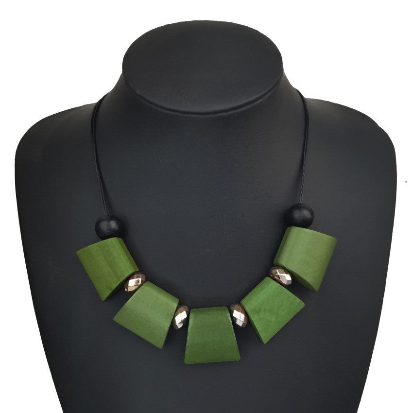 Boho Geometric Wood Block Necklace