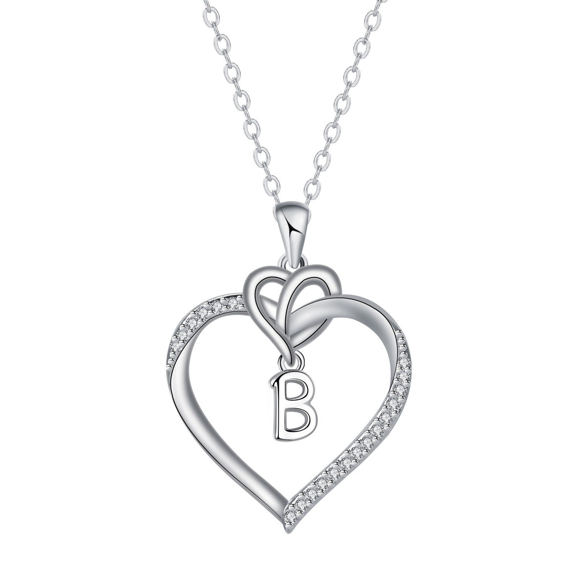 Romantic Crystal Heart Initial Necklace