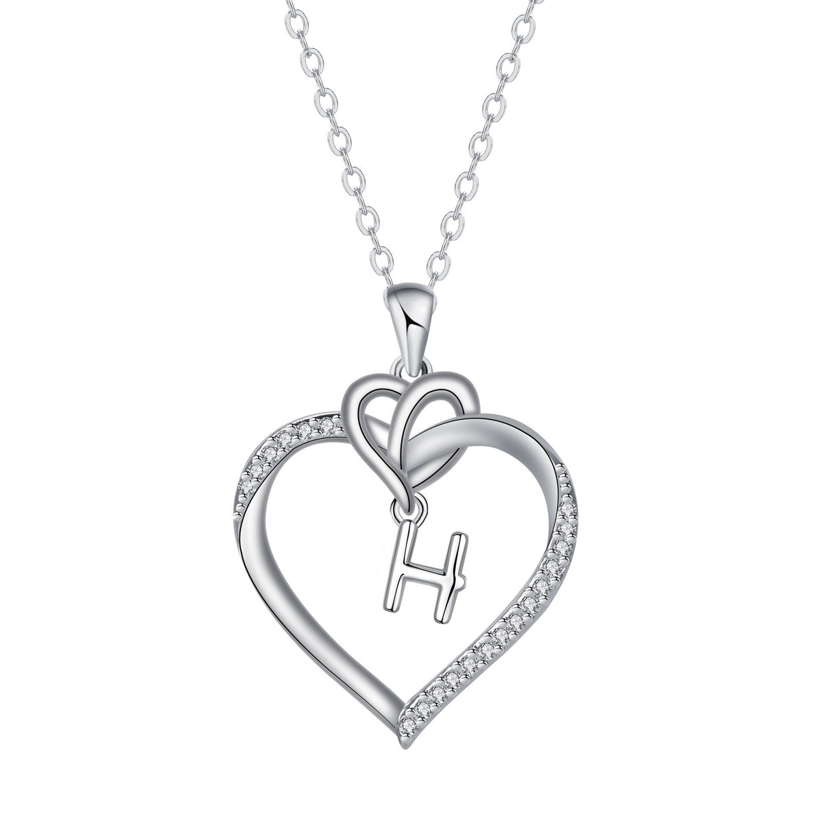 Romantic Crystal Heart Initial Necklace