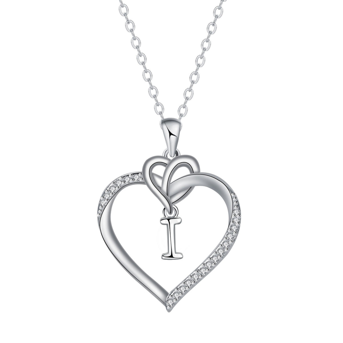 Romantic Crystal Heart Initial Necklace