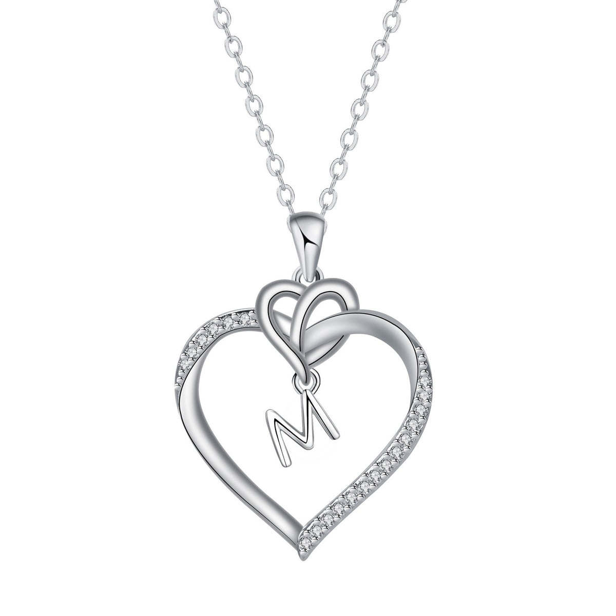 Romantic Crystal Heart Initial Necklace
