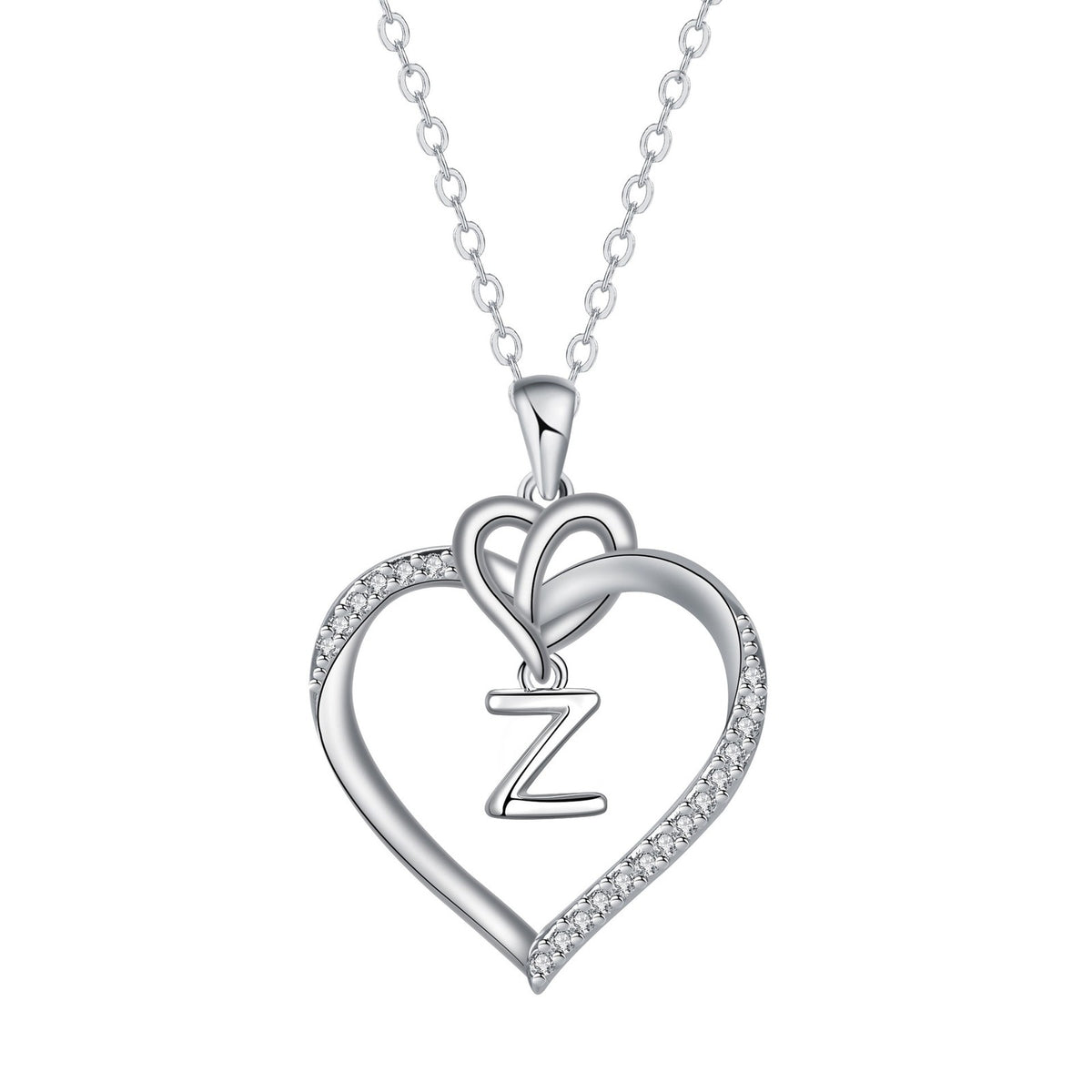 Romantic Crystal Heart Initial Necklace