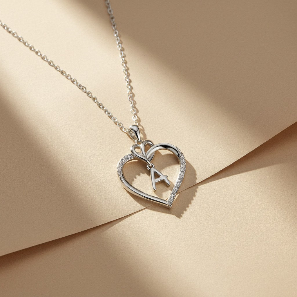 Romantic Crystal Heart Initial Necklace